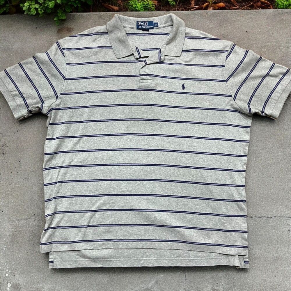 Polo Ralph Lauren Vintage Y2K Gray Navy Striped Cotton Shirt Men's Size XXL